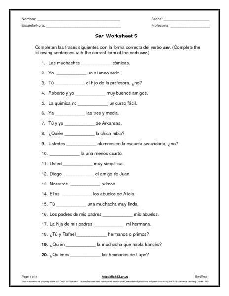 6th Grade Spanish Worksheets
