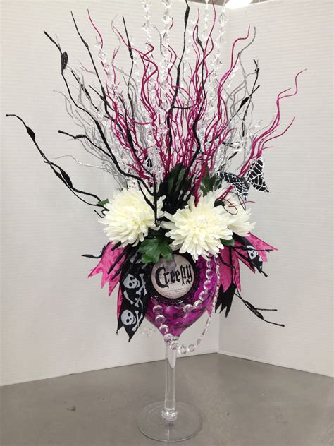 Diva Halloween Table Top Floral Arrangement Pink And Black By Christian