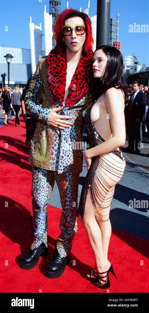 marilyn manson and rose mcgowan at the 1998 mtv video music awards held at the universal