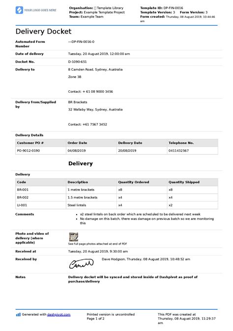 Delivery Docket template [Better than word, excel, PDF] - Free to use
