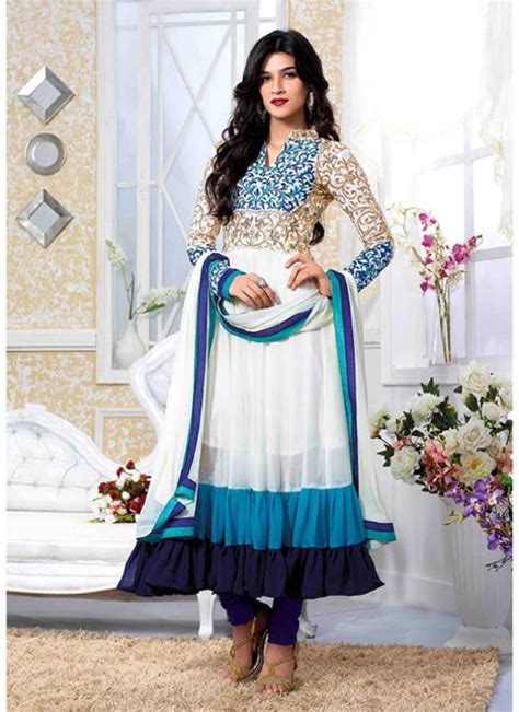 Buy Kriti Sanon White Long Length Designer Semi Stitched Anarkali Suit