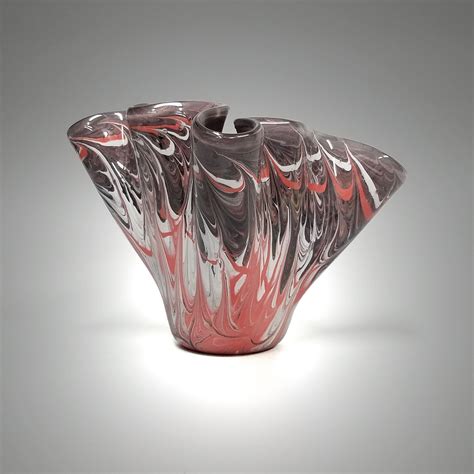 Fused Glass Art Vase Abstract Free Form Vase Table Decor Shelf Art Red Black White Paint