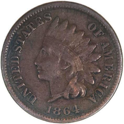 1864 P L Indian Head Cent Pointed Bust Fine Penny Fn Daves