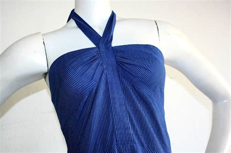 Vintage Guy Laroche Blue Striped Cotton Halter Rockabilly Sun Dress For Sale At 1stdibs