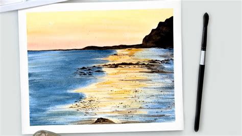 Watercolor Beach Sea And Sunset Step By Step Painting Tutorial Easy