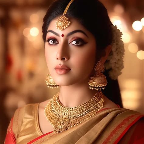 Premium Photo A Woman In A Sari With Gold Jewelry