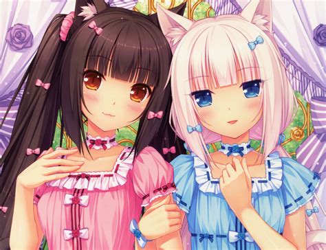 Animal Ears Black Hair Blue Eyes Blush Brown Eyes Catgirl Cat Smile