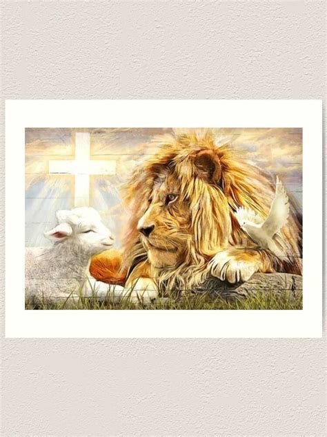 The Lion The Lamb White Dove And The Cross Art Print For Sale By