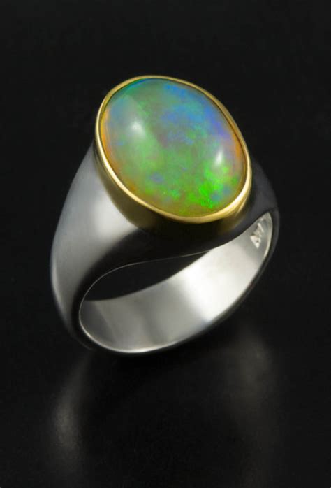 Placer Gold Design Blue Ethiopian Opal Ring
