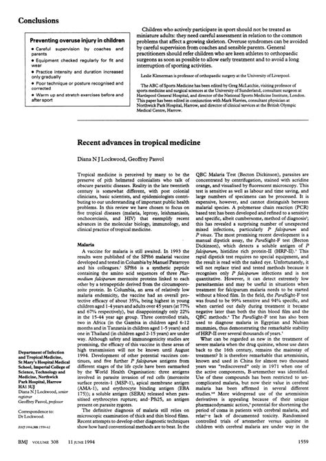 Pdf Recent Advances In Tropical Medicine