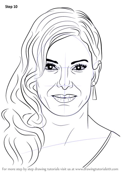 Draw in your knee circles. Learn How to Draw Sandra Bullock (Celebrities) Step by ...