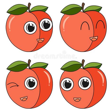 Set Of Four Peach Emoji Icons Stock Vector Illustration Of Mascot