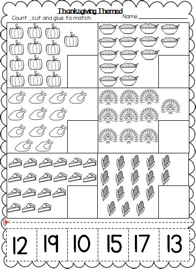 Thanksgiving Themed Numbers Cut And Paste Worksheets 1 20 Made By