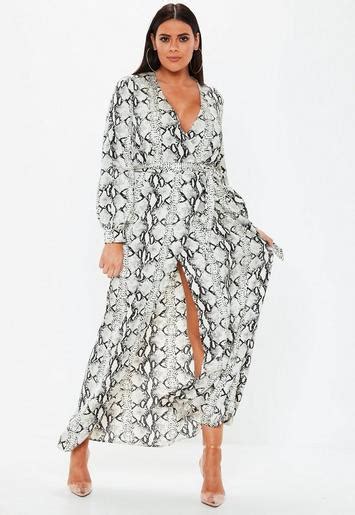 Plus Size Grey Snake Print Plunge Maxi Dress Missguided Australia