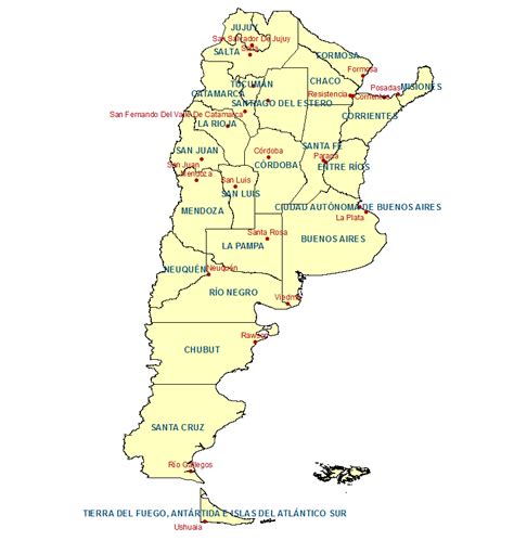 Mapas de las provincias de Argentina y sus capitales