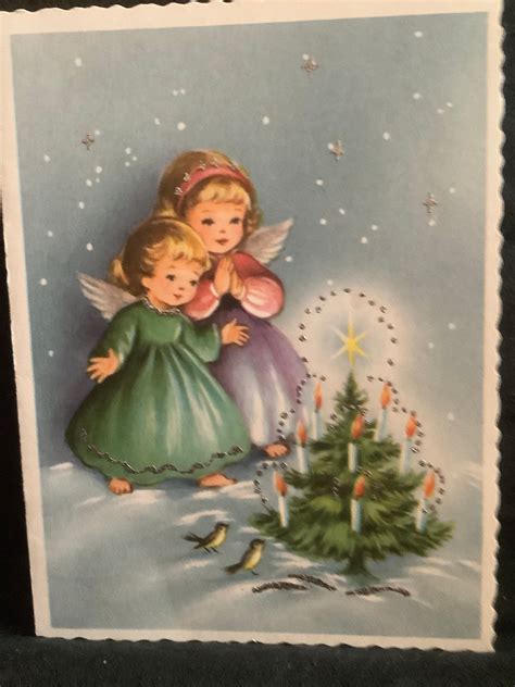 Vintage Glittered Christmas T Card Unusedenv Etsy Images De Noel