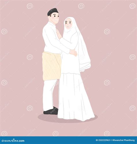 Muslim Wedding Couple Characters Bride And Groom In Muslim Style Stock Illustration