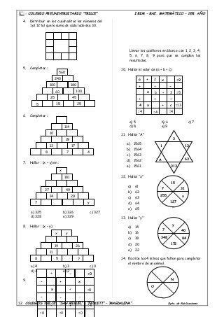 Ejercicios y problemas matematicos 3. 1 er año guia nº3 - juegos de ingenio