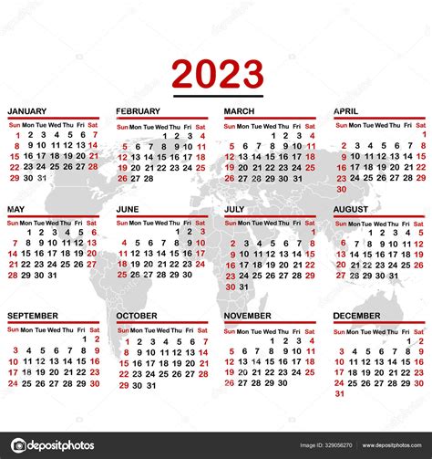 Kalender 2023 Mit Weltkarte Stock Vector By 169 Hibrida13 329056270
