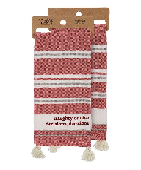 Red Stripe Naughty Or Nice Decisions Tassel Detail Dish Towel Zulily