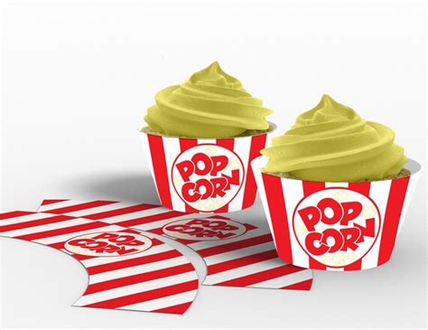 Printable Popcorn Box Cupcake Wrappers Carnival Popcorn Party Movie
