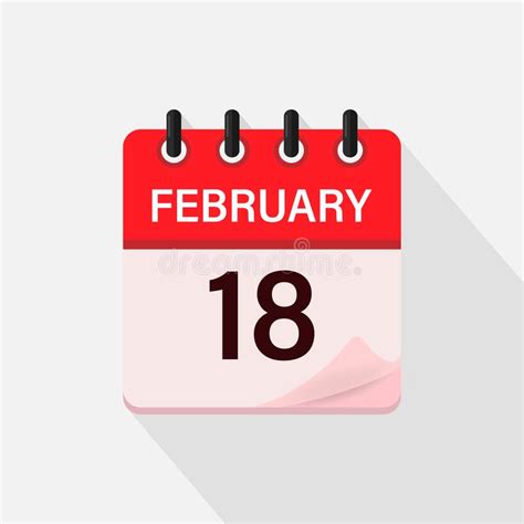 February 18 Calendar Icon With Shadow Day Month Flat Vector