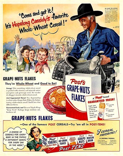 Vintage Hopalong Cassidy For Posts Grape Nuts Flakes Cereal