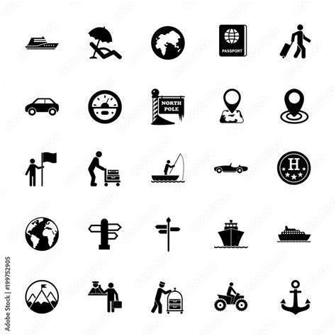 Icon Set Of Travel Symbols Tourist Destination Transportation