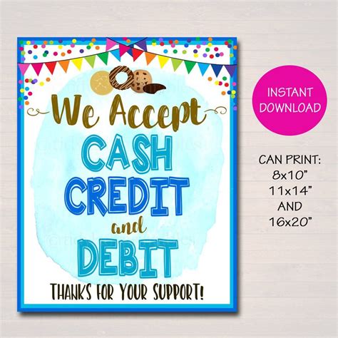 Tap loan payments, then tap make payment, or tap credit card payments, then select the card you want to pay. We Accept Payments Sign Cash, Credit, Debit Printable in ...