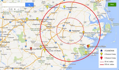 Generate distance circles or drive time polygons around multiple points on a map. The Fountain - TRANSFORMING LIFE MINISTRIES | John & Amy Hobbs