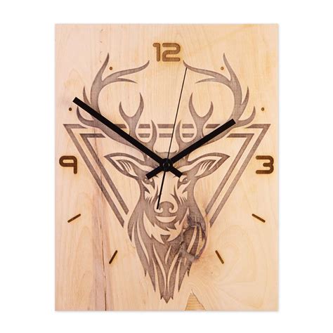 Wall Clock Engraved Deer Wall Clock Wood Wall Clock Clock
