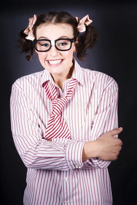 Funny Female Business Nerd With Big Geeky Smile Stock Image Image Of