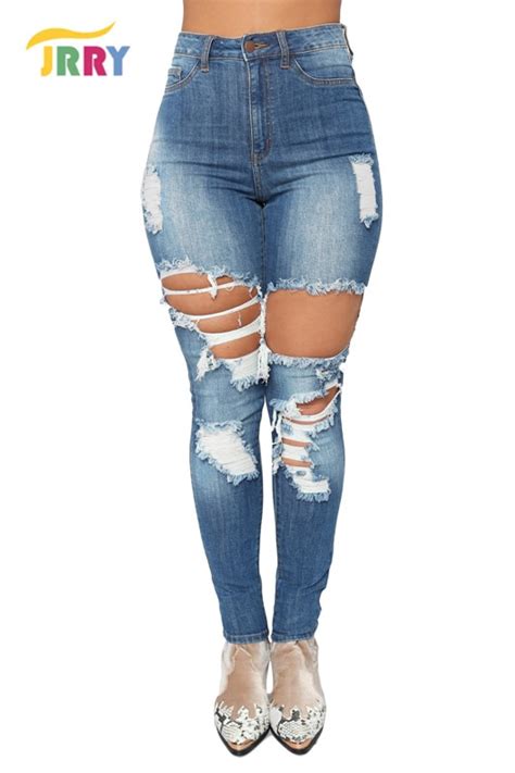 jrry sexy woman jeans full length skinny high ripped hollow out jeans in jeans from women s