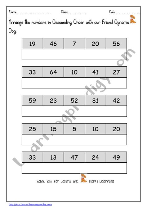 Free Printable Math Worksheets For Grade 1descending Order Worksheet