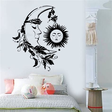 Vinyl Wall Decal Sun Moon Night Dream Bedroom Design Feather Stickers