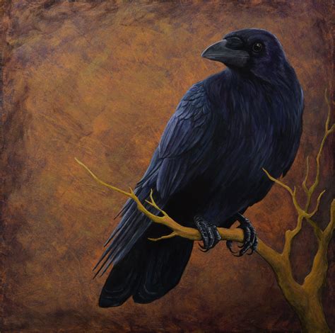 Raven On Golden Branch Acrylic And Metallic Acrylic On Canvas 4040