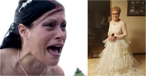 bride to be catches her future mother in law doing something unexpected with her wedding dress