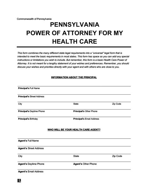 Free Pennsylvania Medical Power Of Attorney Pdf And Word Legal Templates
