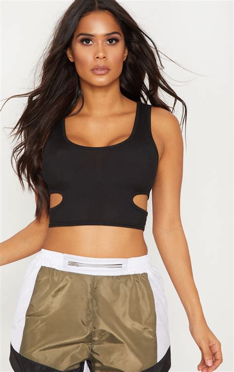 Black Sleeveless Cut Out Crop Top Tops Prettylittlething Ca