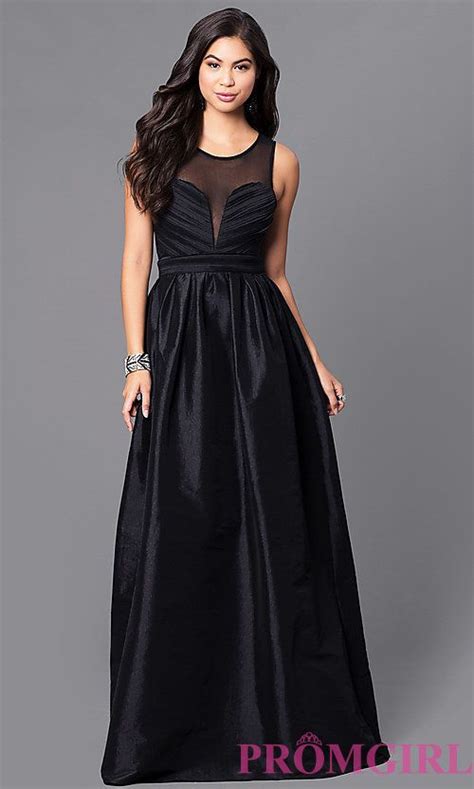 Long Black Satin Prom Dress With Illusion Back Formal Prom Dresses