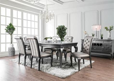 Gray and silver dining room set. Dining Room Sets | Dallas Designer Furniture