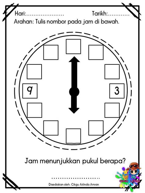 latihan matematik mengenal masa dan waktu prasekolah 4  KitPraMenulis