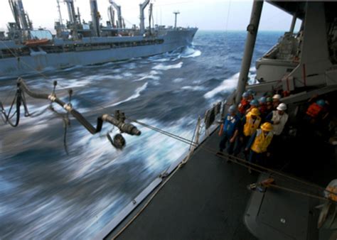 Sailors Aboard The Uss Blue Ridge Lcc Watch As A Refueling Probe Crosses Over