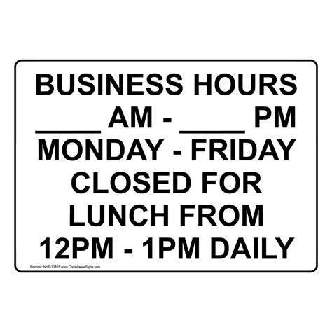 Custom Sign Business Hours Am Pm Monday Friday