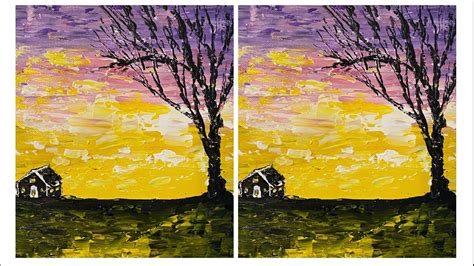 How To Paint Sunset Landscape Using Palette Knife Acrylic Painting