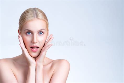 personable woman with surprise facial expression in isolated background stock image image of