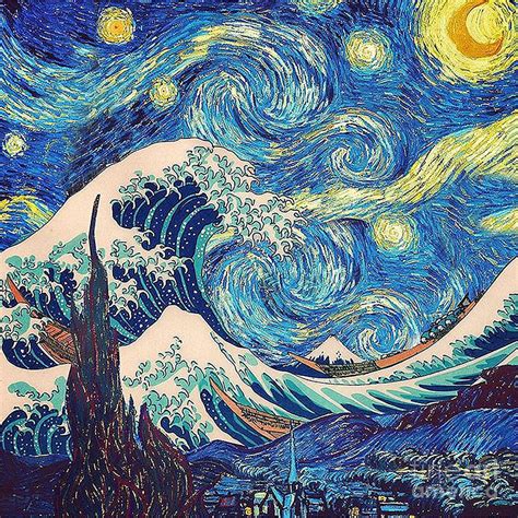 The Great Wave Off Kanagawa The Starry Night Digital Art By Salis Faricha