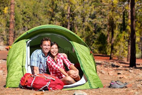 people camping in tent happy backpacking couple stock image image 39963745