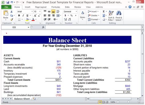 Free Balance Sheet Excel Template For Financial Reports