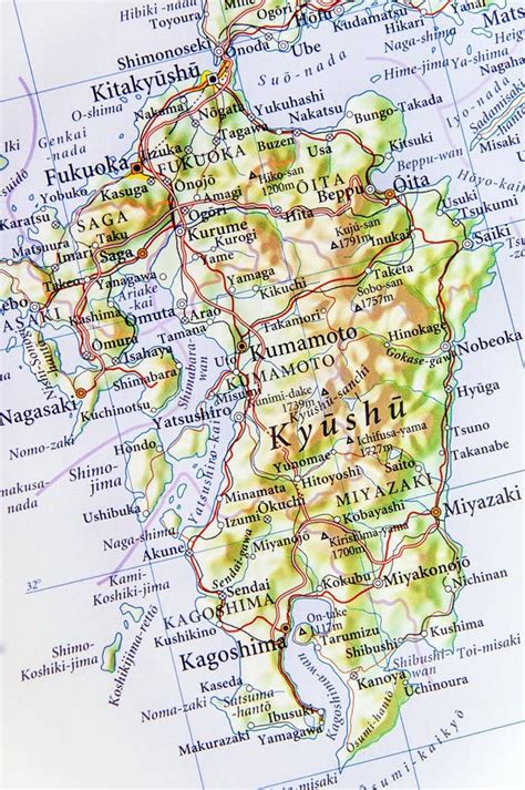 Mapa Geográfico De La Isla De Kyushu Con Las Ciudades Importantes Foto